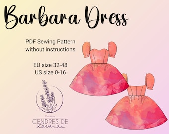 Puff Dress - FR 32-48 US 0-16 - A4 A0 Sewing Pattern PDF Instant Download - Barbara Dress