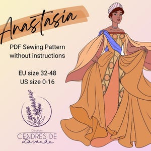 Può includere: Un cartamodello digitale per un abito chiamato "Anastasia" in arancione, giallo e blu. Il cartamodello è disponibile nelle taglie EU 32-48 e US 0-16. Il cartamodello è per un abito con una gonna ampia e un corpetto aderente. Il cartamodello viene venduto senza istruzioni.