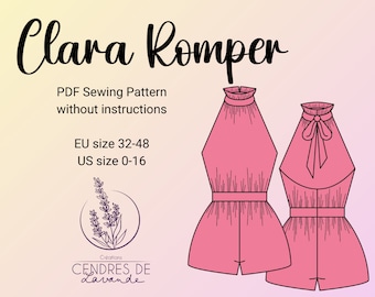 Backless & Gathered Romper - FR 32-48 US 0-16 - A4 A0 Sewing Pattern PDF Instant Download - Clara Romper