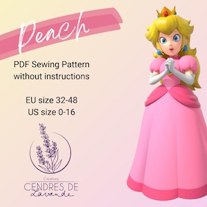Peut inclure: Patron de couture pour un costume de princesse rose et blanc, tailles EU 32-48 et US 0-16. Le patron est pour une robe avec une grande jupe et une couronne. Le patron s'appelle "Peach" et provient de la boutique "Créations CENDRES DE Lavande".