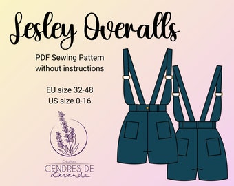 Waist-fitted Short Overalls - FR 32-48 US 0-16 - A4 A0 Sewing Pattern PDF Instant Download - Lesley Overalls
