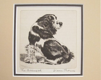 1936 Matted Dog Print, Diana Thorne "A Live Wire" Wire Fox Terrier Dog Etchings - Puppy art, Dog Wall Art, Vintage Dog Lover Gift