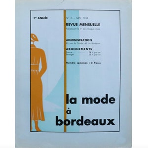 1933 年フランスのアールデコ雑誌の表紙、La mode à Bordeaux (ボルドーのファッション)