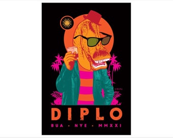 2021 American Concert Poster - Diplo at Belly Up (Dinosaur with glasses)