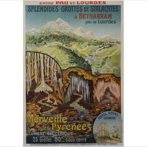 Póster de viaje francés original de los años 20, Merveille des Pyrenees, Entre Pau et Lourdes (Región de los Pirineos)