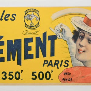 1890 Original Vintage French Cycles Clement Tires advertisement - Paris (Yellow Woman)