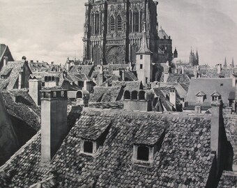 1950s Vintage French Travel Poster, Strasbourg Cathedral