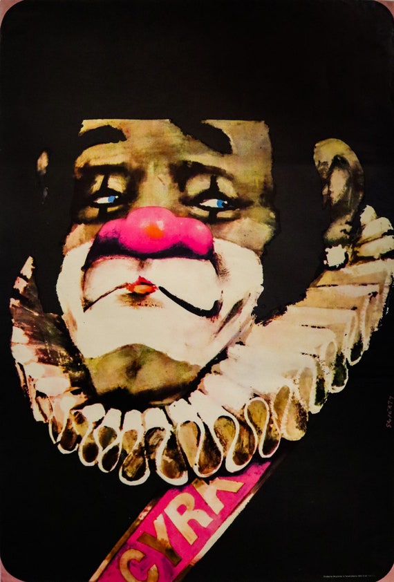 1980 Original Vintage Polish Cyrk (circus) Poster, Clown (chimp