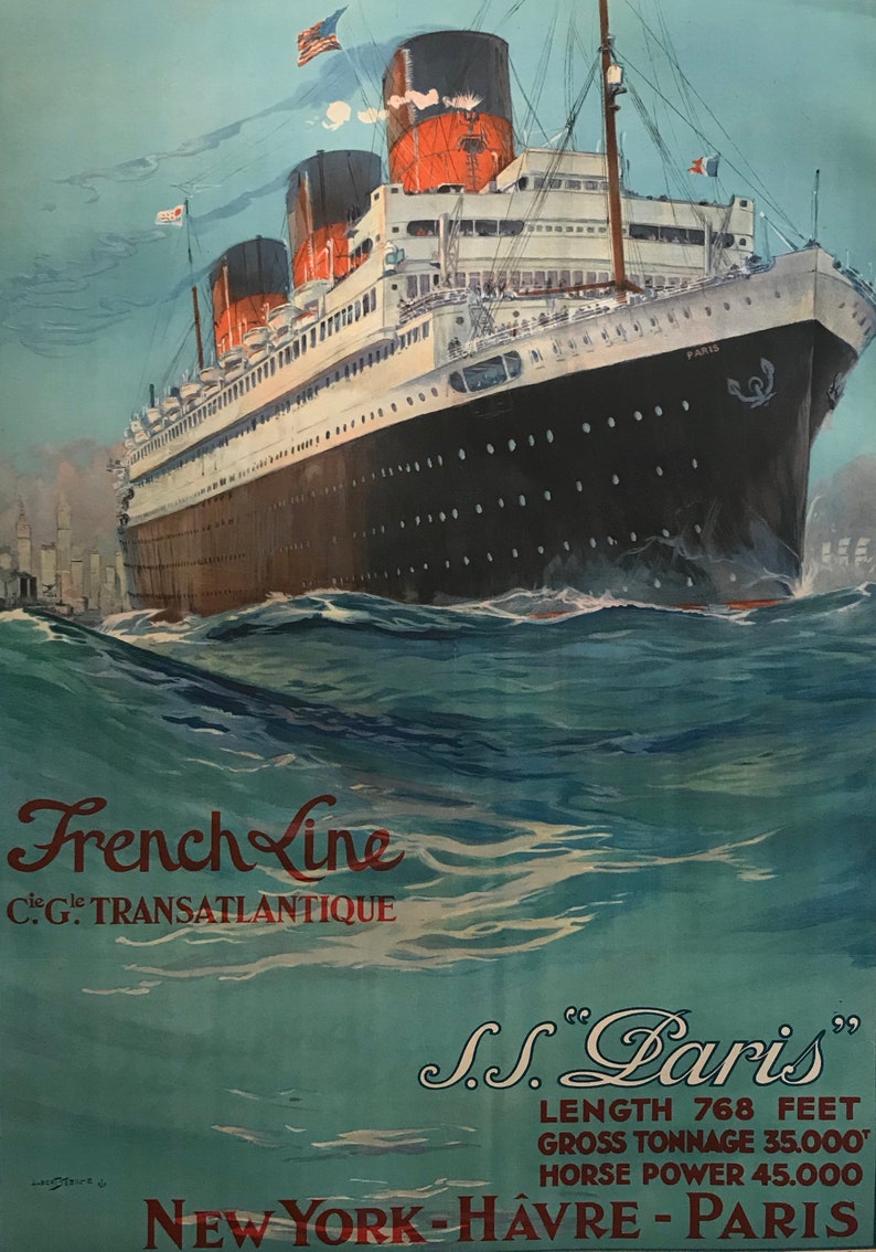 RARE 1930 Vintage French Ocean Liner Poster S.S. Paris Cie | Etsy