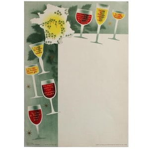 1950s Vintage French Wine Poster, Le Vin de France vous réjouit le coeur - Hervé Baille