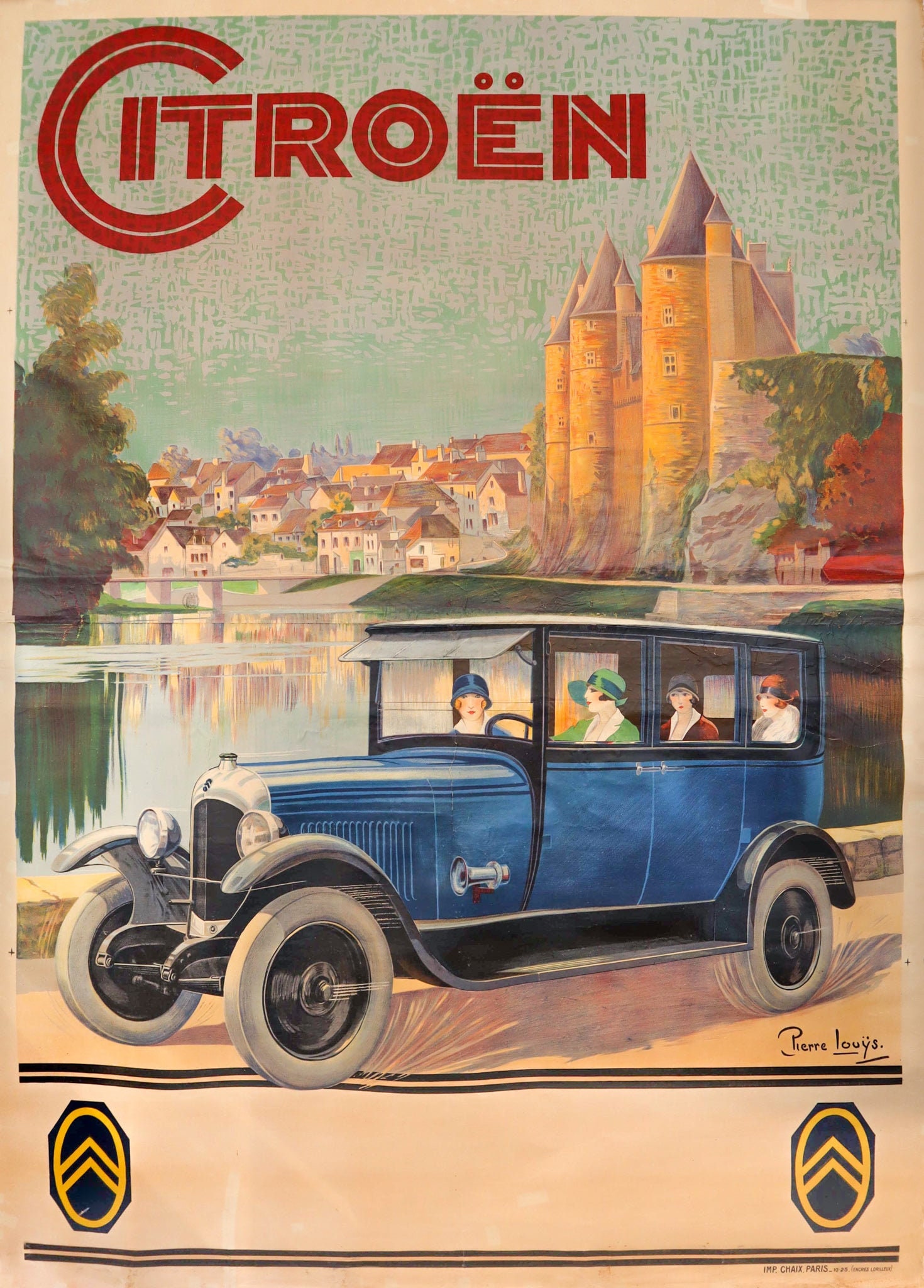 1925 年ヴィンテージ フランス車ポスター、シトロエン (2 シート