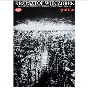 1985 Polish Exhibition Poster, Grafika (mountains) - Wieczorek