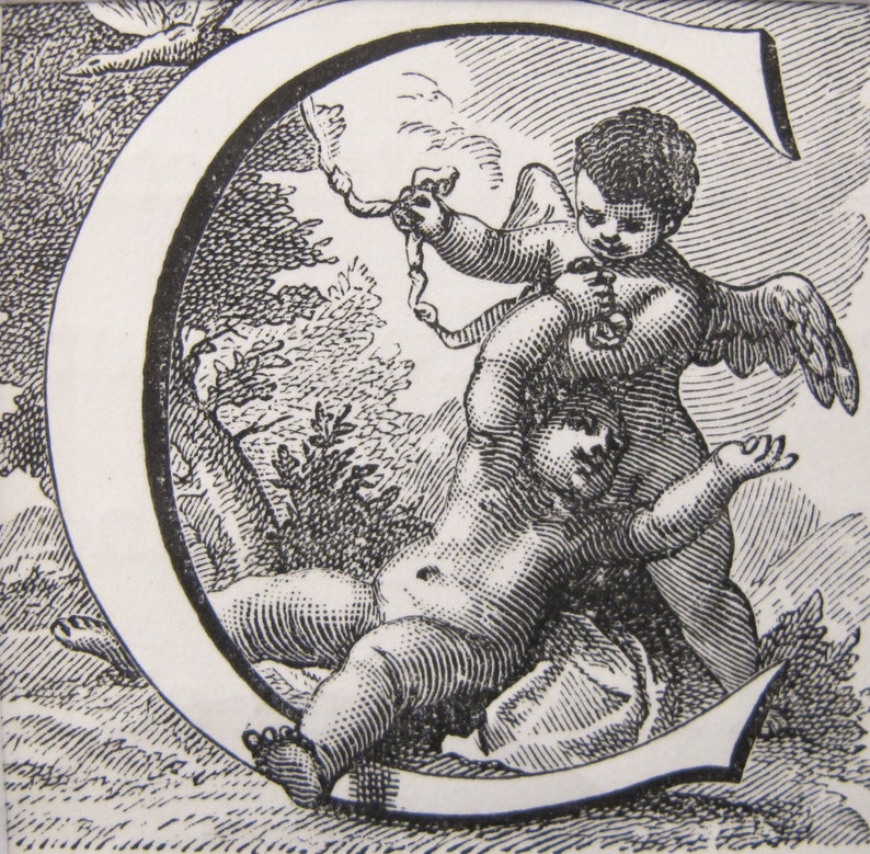 Nursery Decor Letter C Francois Boucher Kids Room Decor Vintage Baroque Alphabet