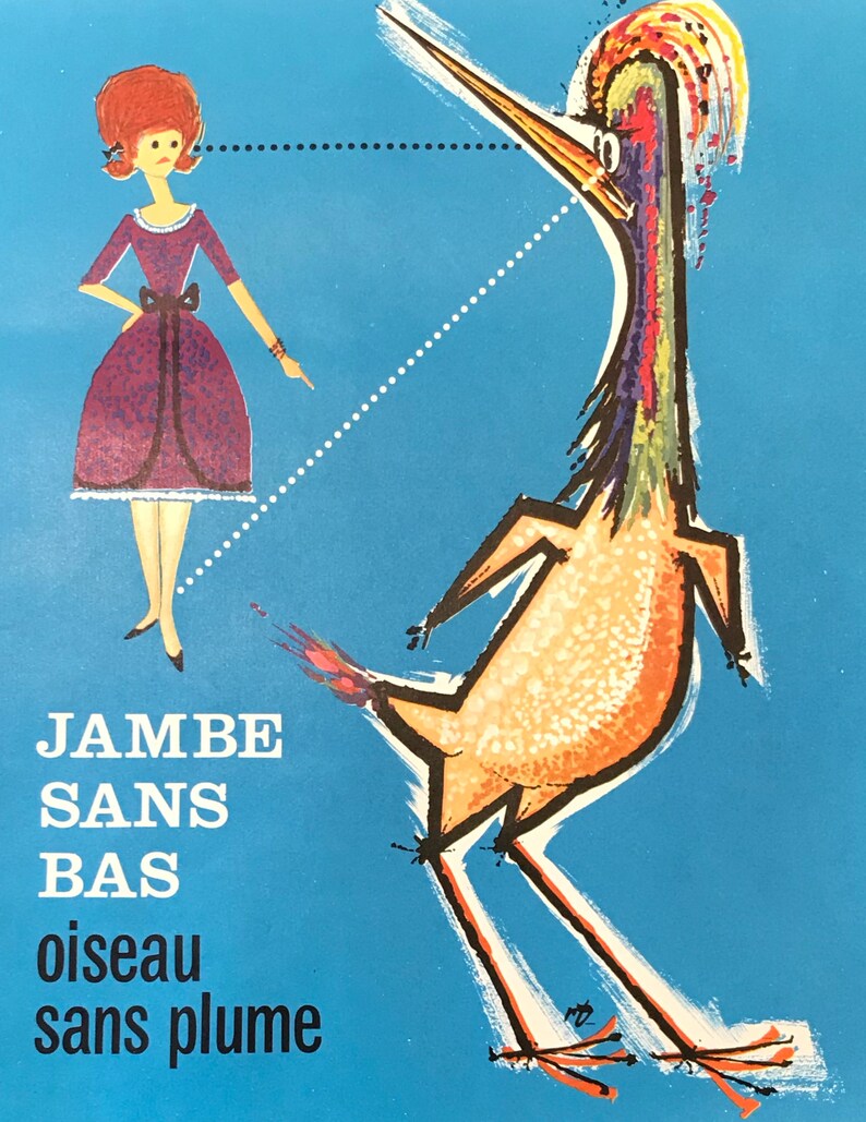Jambe Sans Bas Retro poster 1960s Original French Advertising Poster Vintage wall art Le Bas Dural