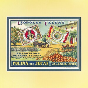 1920&#39;s Original Vintage Spanish Fruit Crate Label  - Leopoldo Talens (Country Scene)