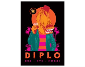 2021 American Concert Poster - Diplo at Belly Up (Dinosaur without glasses)