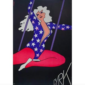 1975 Polish Circus poster, CYRK (Trapeze Acrobat) - Janowski