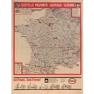 Carte du Tour de France 1962, Unis Sport, Esso, L'Itinéraire (entoilée)
