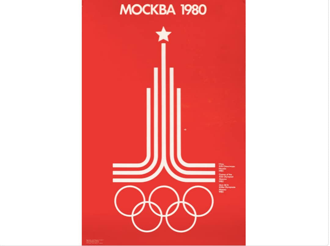1980 年モスクワ オリンピック ポスター、白地に赤いロゴ