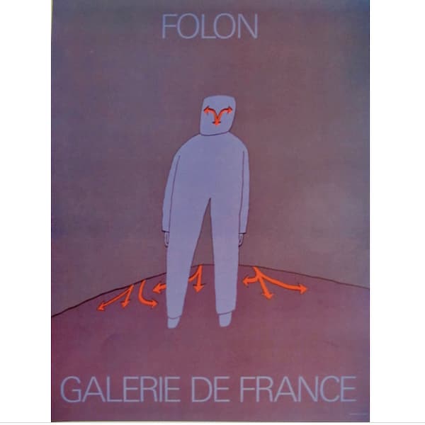 1983 Original French Surrealist Poster, Galerie de France (Man with Arrows)