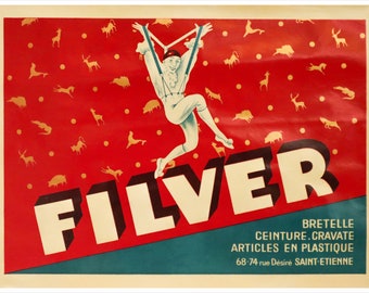 1934 Original French Art Deco Poster, Filver Suspenders - D'Ylen