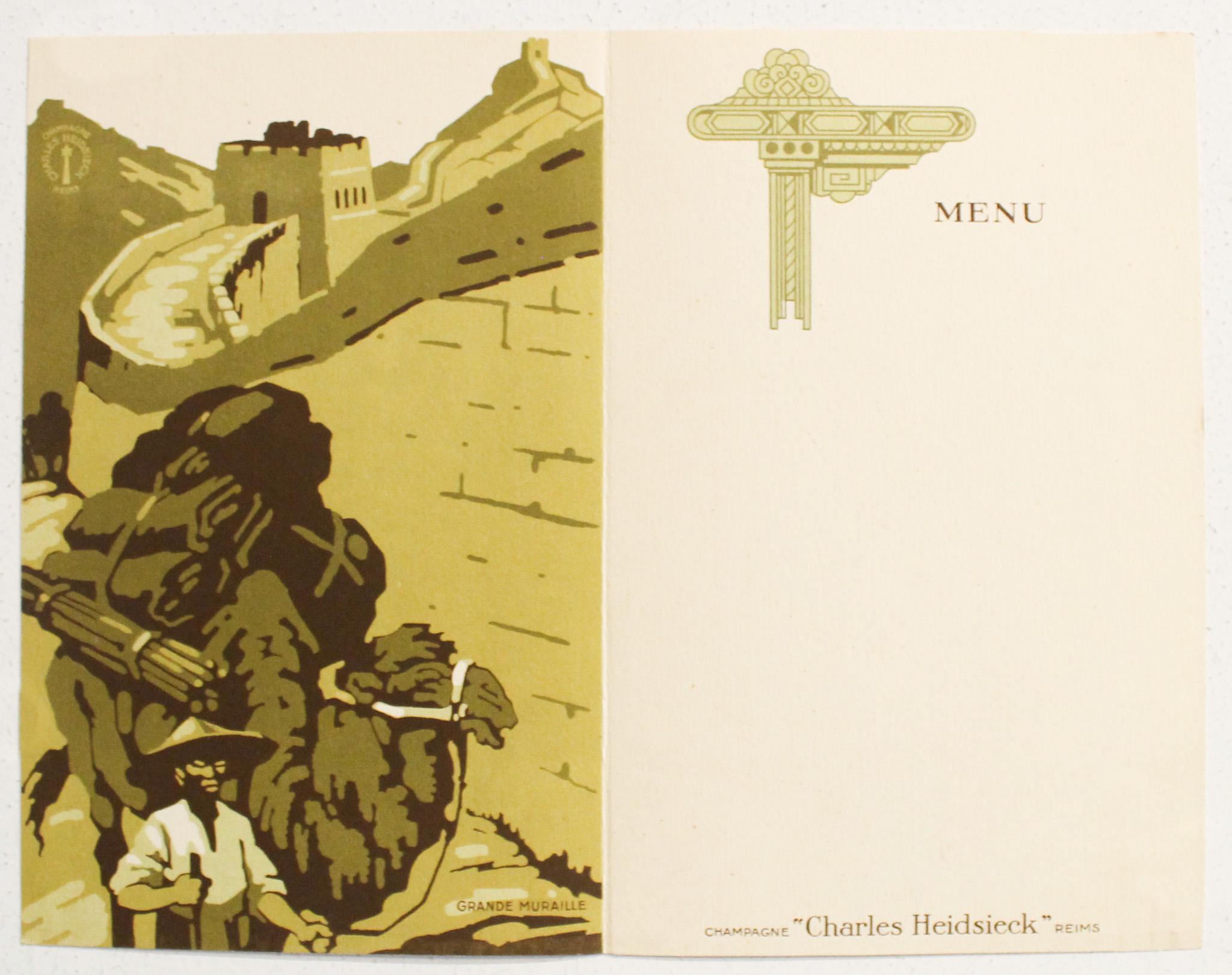 1930s French Champagne Menu Booklet, La Chine - Charles Heidsieck