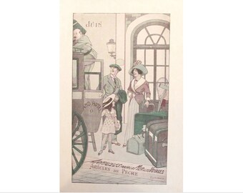1920 French Art Deco Poster, Articles Pour La Mer, French Family Pochoir
