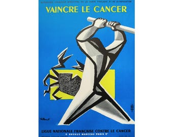 Poster originale francese del 1957 - Vaincre le Cancer (Villemot)