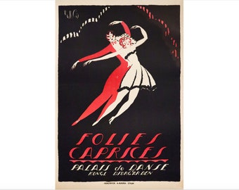 1919 Swedish Dance poster - Folies Caprices,  Palais de Danse (Dance Couple, Red/Black/White - Linen Backed)