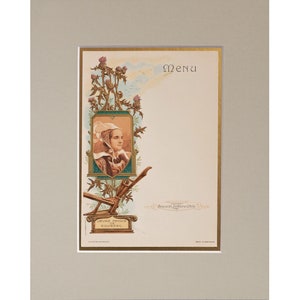 1900 Original French Advertising Menu (Jeune Fille Bretonne Gouezec) Matted