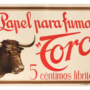 1930&#39;s Spanish Advertising poster - Papel para Fumar, Toro (Rolling Paper)
