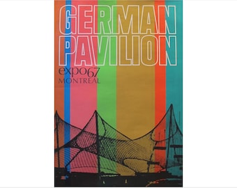 1967 Montreal Vintage Poster, Expo 67, Blue Background With