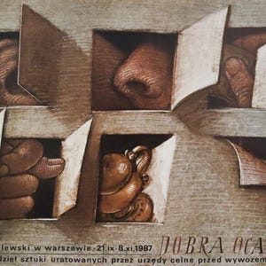 1987 Polish Exhibition Poster, Dobra Ocalone, &quot;Royal castle in Warsaw exhibition of children of art...&quot; - Gorowski (horizontal)