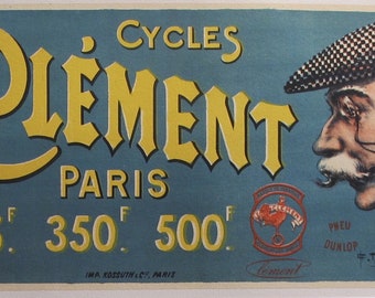 1890 Original Vintage French Cycles Clement tires advertisement - Paris