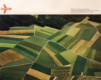 1971 Original Swissair Travel Poster, Fields in Solothurn (Switzerland)