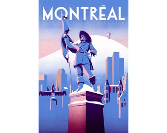 2019 Contemporary Travel Poster - Pascal Blanchet - Montreal (statue of Maisonneuve)