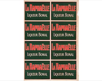 Póster de alcohol vintage francés de los años 20, La Raphaelle (texto rojo/fondo verde)
