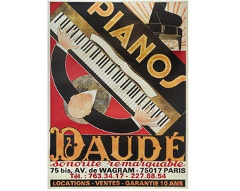 Originele Franse art-deco pianoposter jaren 80 - Piano's Daudé (Restrike)