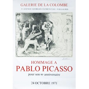1971 French Exhibition Poster, Hommage a Pablo Picasso (pour son 90 aniversaire), Galerie de la Colombe