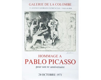 1971 French Exhibition Poster, Hommage a Pablo Picasso (pour son 90 aniversaire), Galerie de la Colombe