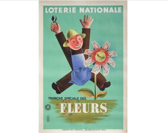 1939 French Art Deco Poster - Loterie Nationale Advertisement - Tranche Speciale - Fleurs