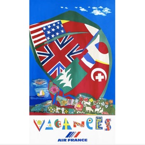 1980 Original Air France Travel Poster, Vacances