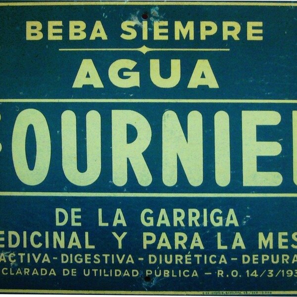 1930 Original Spanish Art Deco Tin, Agua Fournier Ad