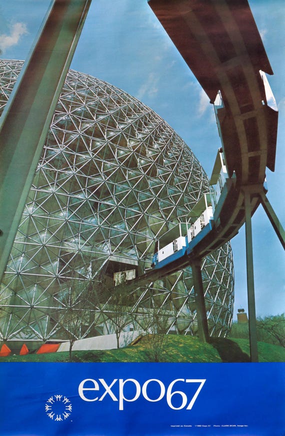 1967 Montreal Vintage Poster, Expo 67, Blue Background With
