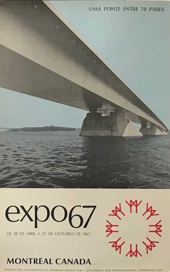 1967 Montreal Vintage Poster, Expo 67, Bridge to 70 Countries