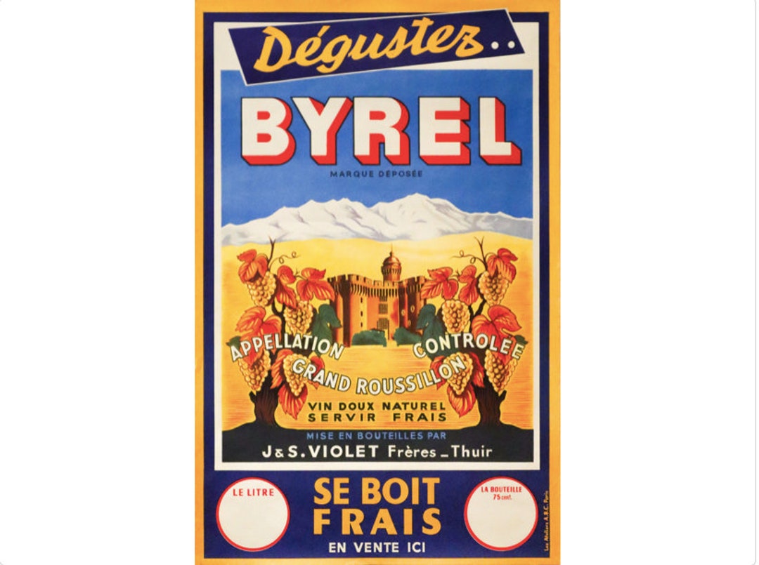 1940s Original French Art Deco - Alcohol Poster - Byrel (le Verre ...