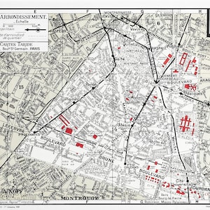 1959 Oryginalna mapa Cartes Tarides Paryża, XIV dzielnica