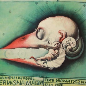 1971 Polish Theater Poster, Czerwona Magia (Red Magic by Michel de Ghelderode) - Starowieyski