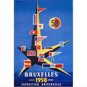 1958 Belgian World's Fair Poster - Bruxelles, Avril-Octobre 1958, Exposition Universelle (Linen-backed)