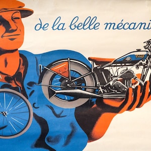 1937 French Bike Poster, Cycles Favor Motos (Original Metal Batons)